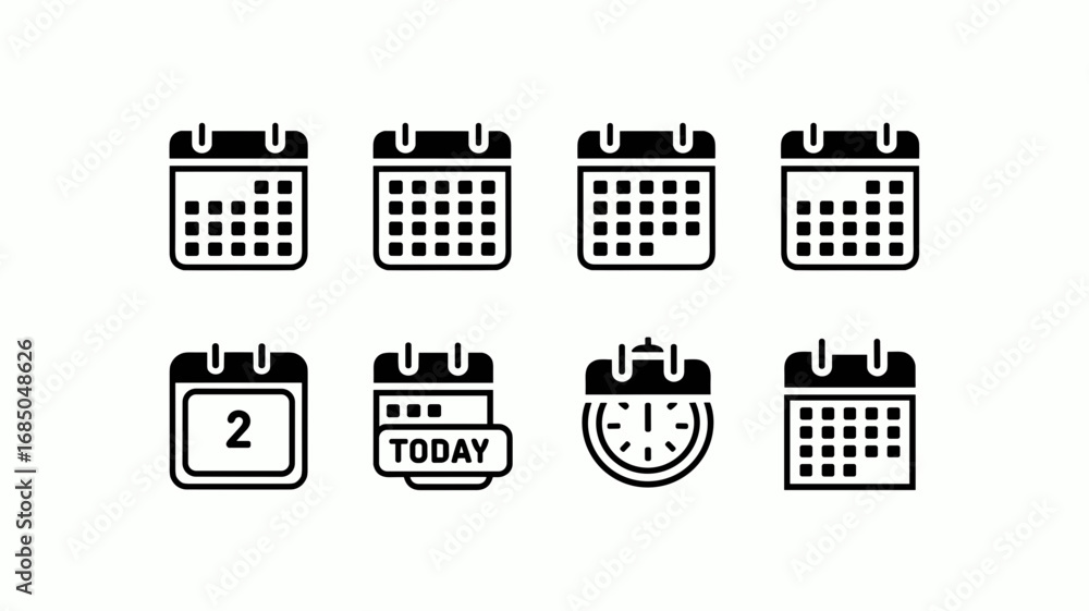 Poster monochrome calendar icons with month today and custom date options