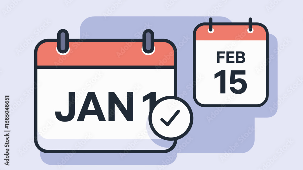 Aufkleber flat calendar icons with selected dates jan 1 and feb 15