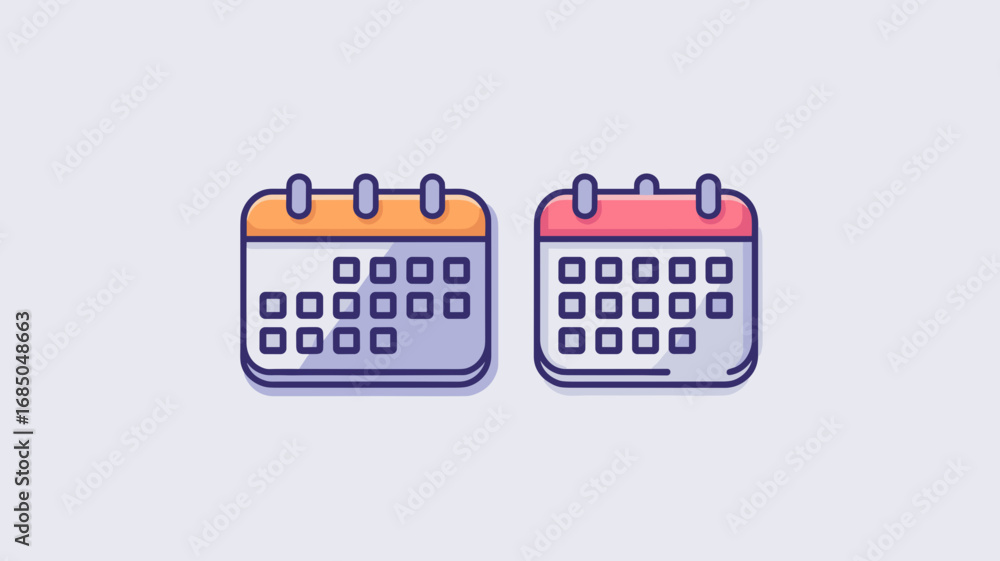 Poster flat vector desktop calendar grid icon and mobile month view icon