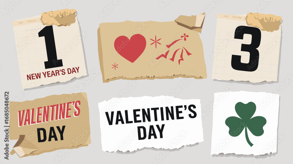 Poster torn paper calendar sheets with holidays and dates in vector style