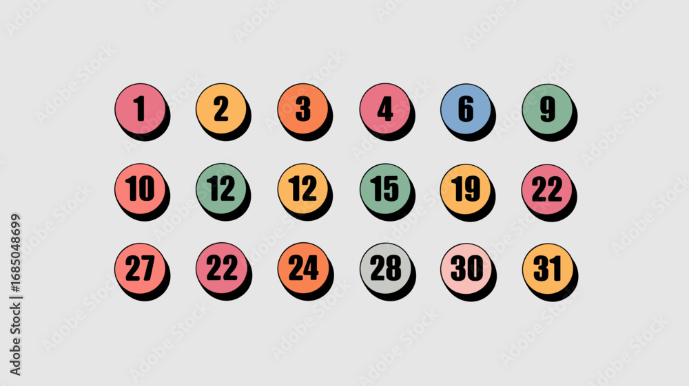 Aufkleber floating circular date icons for days of the month