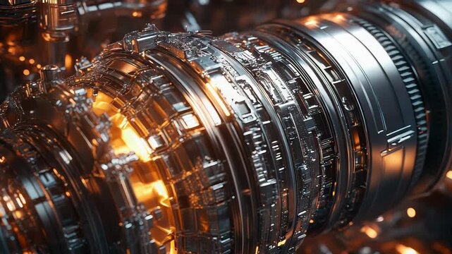 Futuristic engine rotating and generating orange light