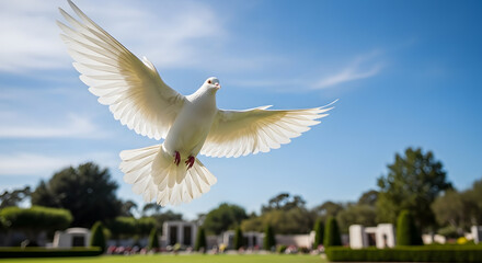Obraz premium Dove Soaring Above Serene Landscape