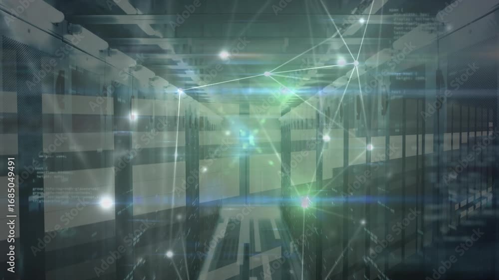 Poster animation of network of connections and diverse data over servers