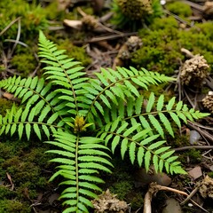 ferns, mosses, and flowering plants in redwood floor