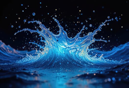 Dynamic display of water with splashes and waves