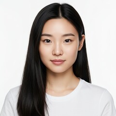 Fototapeta premium Portrait of Young Asian Woman with Long Black Hair and Clear Skin