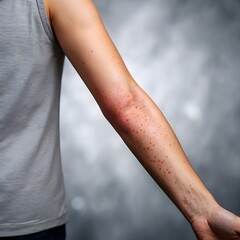 A person with red arms. The person has itching on his arms.