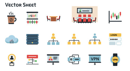 A vector sheet with business and technology related icons