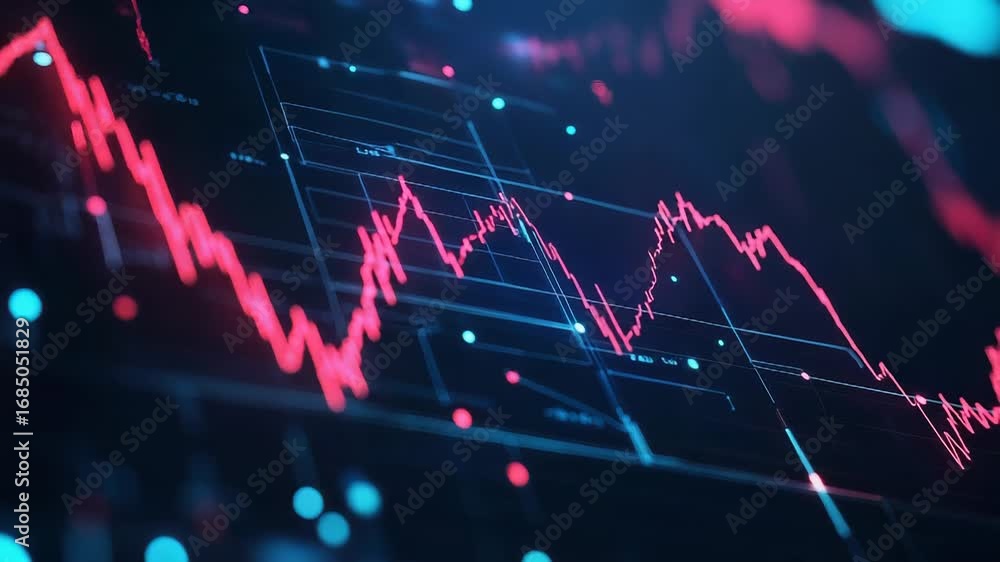 Poster financial data showing falling stock prices with digital charts and graphs