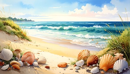 Seascape Painting Beach and Ocean Waves