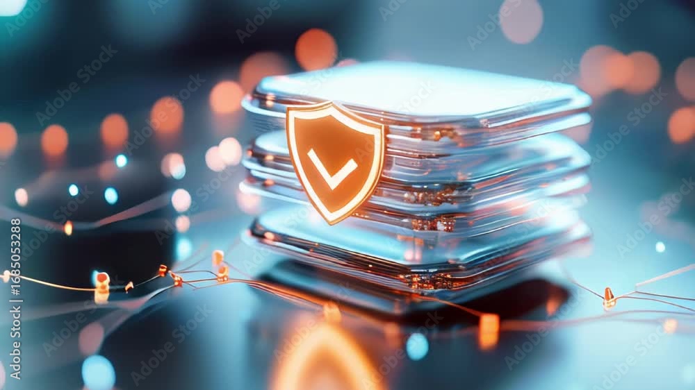 Aufkleber digital data security concept with glowing shield and transparent layers