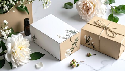 Stylish White and Beige Gift Box Set with Floral Decor
