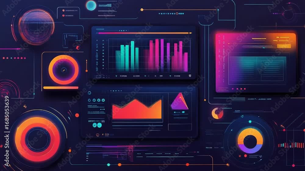 Poster futuristic hud displaying complex data analysis and information processing