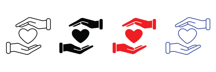 Hands heart caring icon thin set vector. two hands caring love symbol. vector illustration.