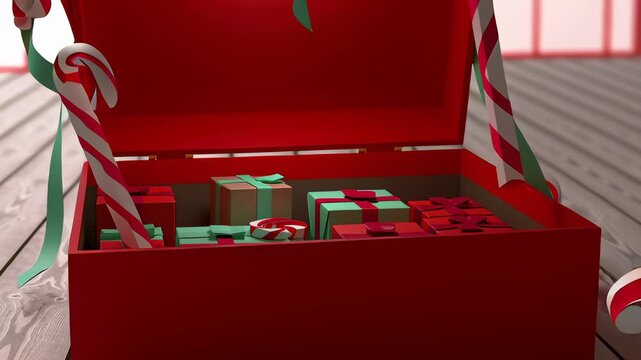 A red and green striped background with two paper candy canes on it. The candy canes are red and white and are placed in the middle of the image