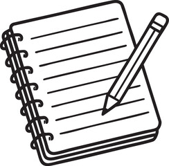 Notebook with pencil black and white vector illustration writing planning journaling education creativity concept design
