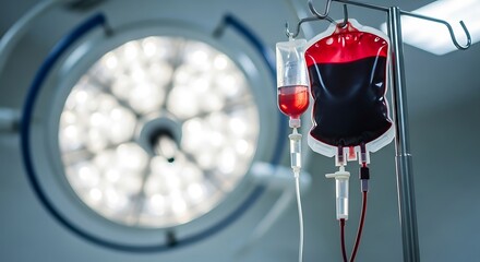 Blood Transfusion in Hospital Operating Room: Medical Stock Photo.