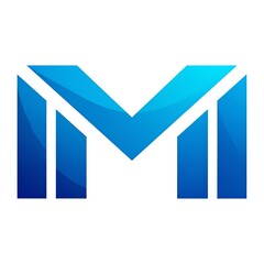 Abstract, stylized letter "M" logo,  vibrant blue gradient