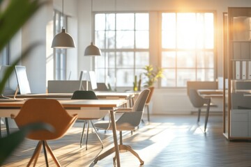 Obraz premium Office interior with wooden furniture and modern design