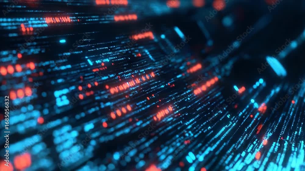 Poster big data stream flowing with code programming language in cyberspace