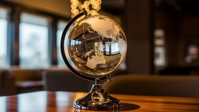 3D Holographic globe with Labh Pancham symbol and copy space concept as A floating holographic globe with the Labh Pancham symbol glowing on its surface isolated against a white background. The ... Se