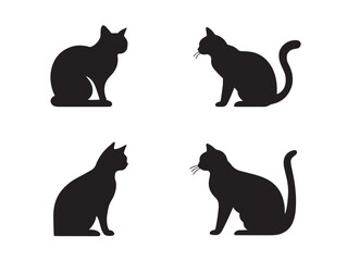 Adorable Cat Silhouette Icon Set in Clean Vector Art