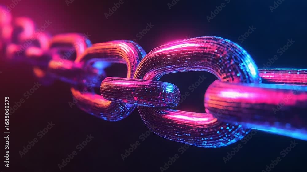 Poster glowing digital blockchain technology connecting secure data in cyberspace