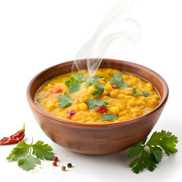 A bowl of yellow dal fry, richly spiced and topped with fresh coriander a comforting,