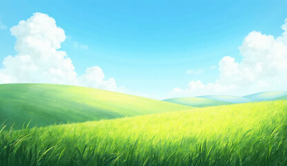 Obraz premium Green summer field under bright blue sky