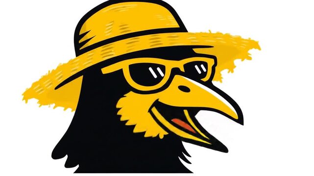 Cartoon crow with sunglasses and straw hat