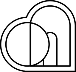 Minimalist vector icon depiction of an empty tomb with the stone rolled away, Easter symbolizing logo the resurrection of Jesus Christ in christian faith geometric shapes forming a heart symbol