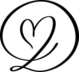 Script capital font logo calligraphy love letter D initial. Hand drawn vector brush style flourish