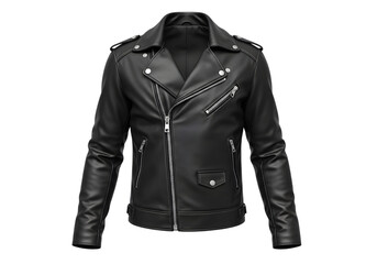 Black leather motorcycle jacket isolated on transparent background