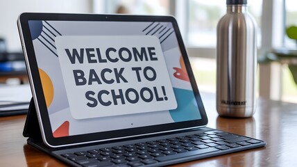 Tablet displaying welcome back to school message