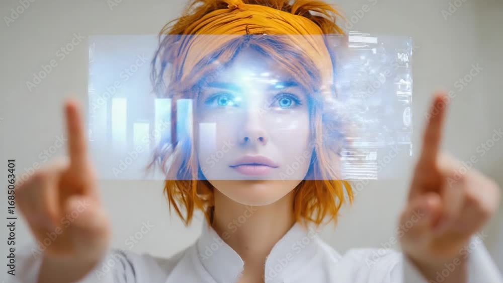 Poster futuristic vision: a determined individual engages with a holographic interface, showcasing the dyna