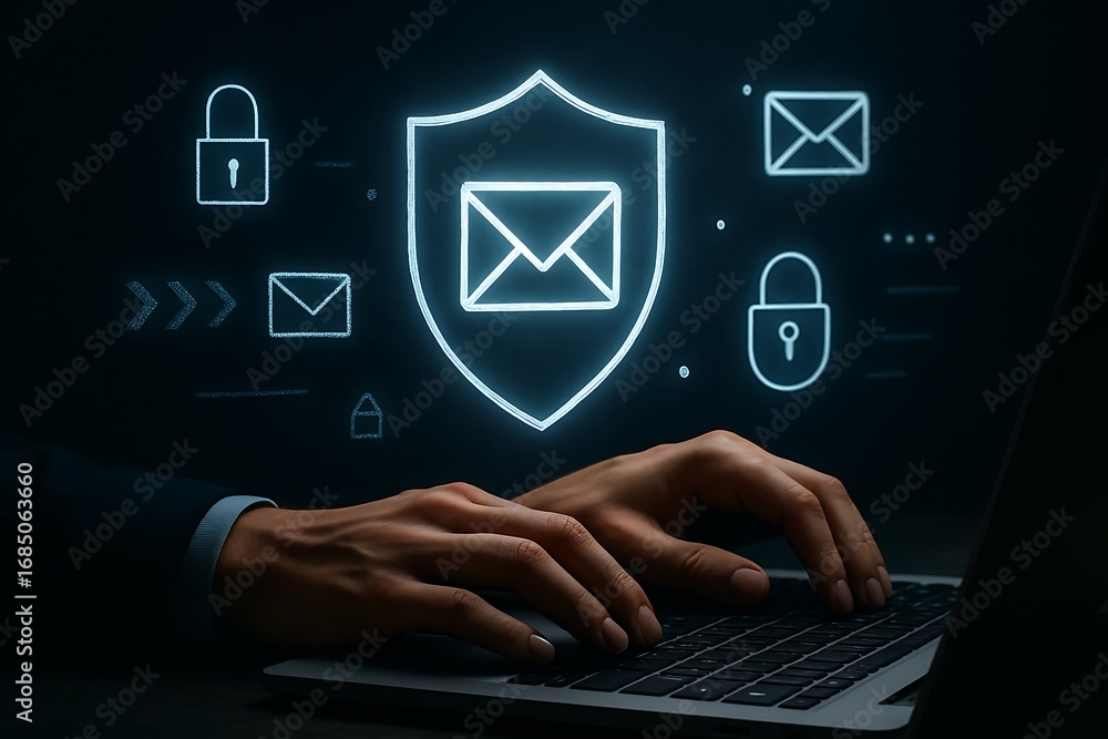 Poster cybersecurity and digital protection securing email correspondence and online communication through 