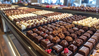Rows of assorted chocolates on display

