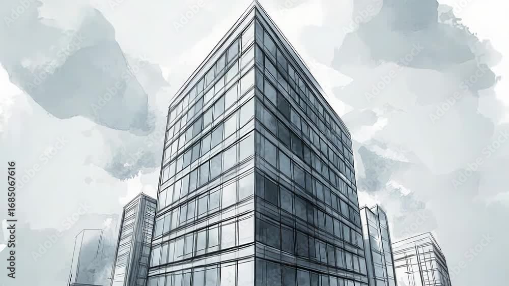 Poster Modern office building sketch representing business and architecture