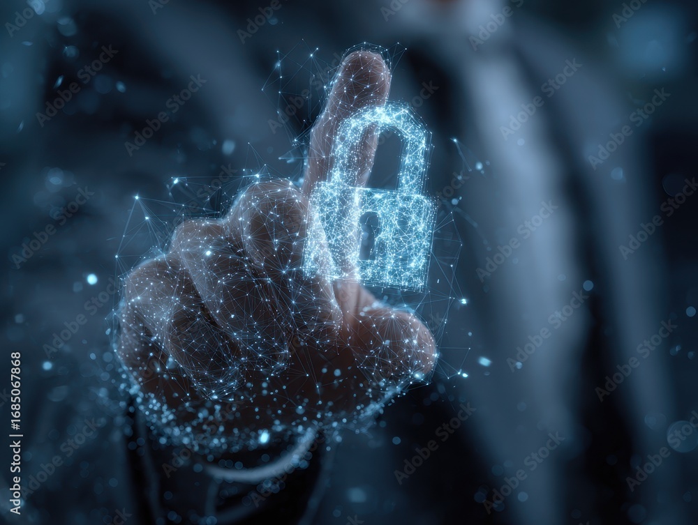Poster network cybersecurity and privacy using artificial intelligence to safeguard data. ai technology is 