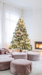 Christmas tree in a cozy living room