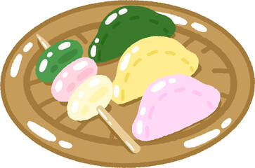 Assorted Korean Tteok and Songpyeon Illustration – Traditional Chuseok Rice Cake Plate