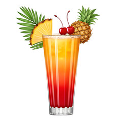 Tropical Cocktail with Pineapple and Cherries tropical drink isolated on a transparent background
