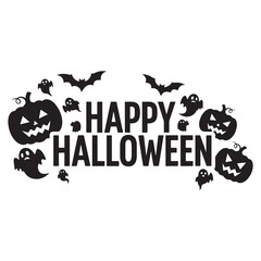 Fototapeta premium Happy Halloween Text with Ghosts, Pumpkins, and Bats