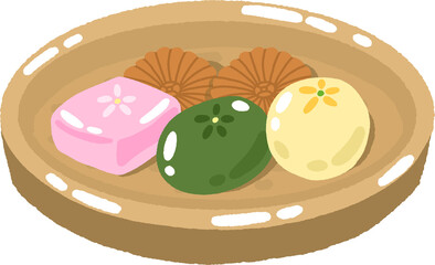 Assorted Korean Tteok and Songpyeon Illustration – Traditional Chuseok Rice Cake Plate