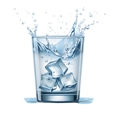 Water Splash in Glass with Ice Cubes liquid isolated on a transparent background