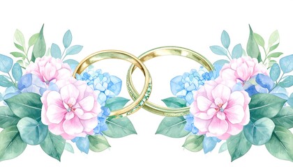 Floral wedding border with rings