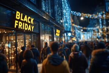 Busy streets during Black Friday evening shopping rush