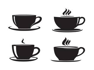 Coffee Cup Icons Set Designed in Elegant Vector Silhouette