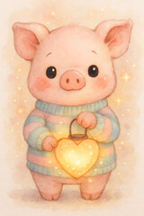 Fototapeta premium Piggy's heartwarming lantern leads the way through the night